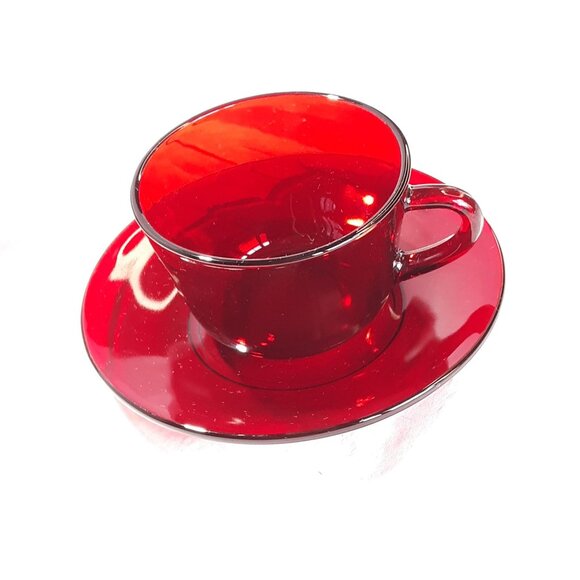 2 Royal Ruby Cups Saucers Vitage Anchor Hocking Vintage Discontinued Red Glass - Picture 3 of 7